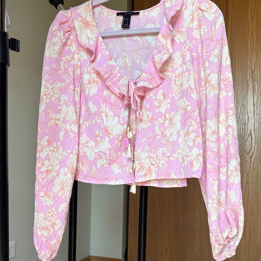 Forever 21 Pink Floral Ruffle Blouse